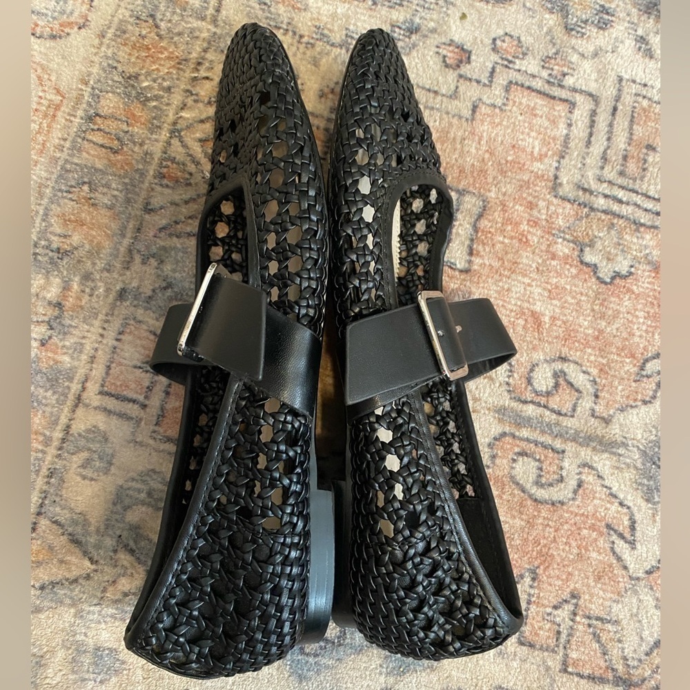 ZARA WOMAN LEATHER BASKET WEAVE MARYJANE FLATS Sz 40 (9) - Picture 4 of 8